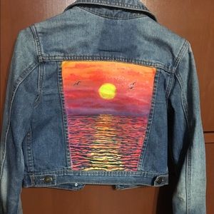 glow ocean painted fluro glow jean jacket size XS